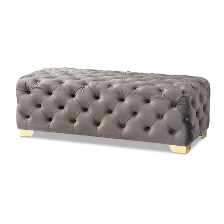 Baxton Studio Avara Gray Velvet Upholstered Gold Finished Tufted Bench Ottoman 154-9370